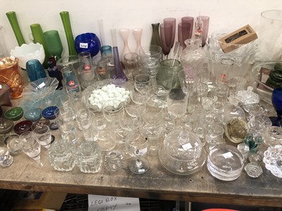 Lot 2028 - Drinking glass, vases, decanters, carnival...