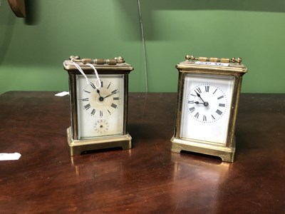 Lot 2036 - Two carriage clocks, one with an alarm bell