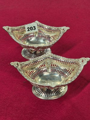 Lot 203 - A pair of silver navette-shaped sweetmeats,...