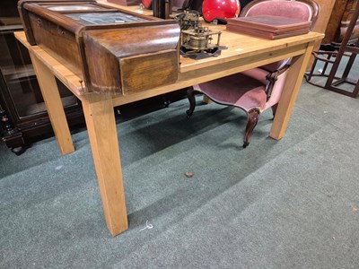 Lot 2060 - A modern oak plank topped table on square...