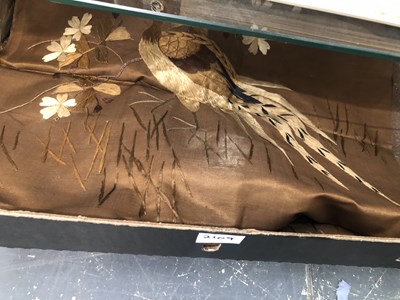 Lot 2109 - Two Japanese brown silk panels embroidered...