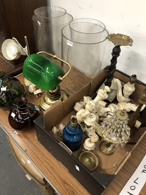 Lot 2112 - Table and wall lamps, cylindrical glass shades...