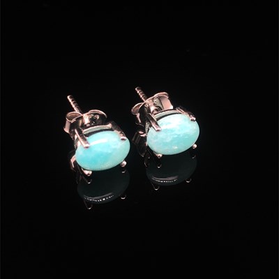 Lot 132 - A pair of oval cabochon cut amazonite stud...