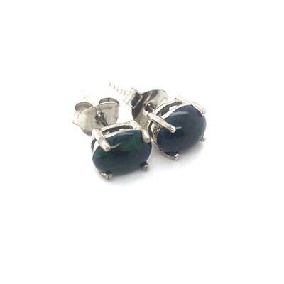 Lot 130 - A pair of Ethiopian black opal stud earrings...