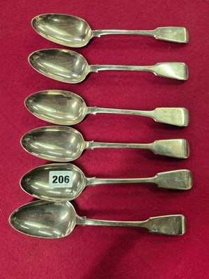 Lot 206 - A set of six hallmarked silver spoons- London...