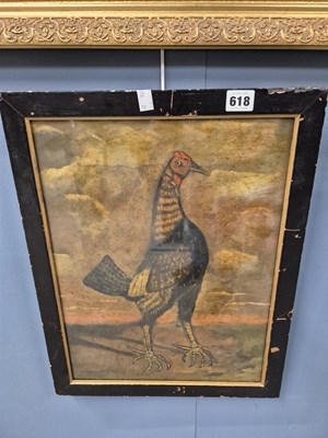 Lot 618 - 19th century Naive school. A proud fighting...