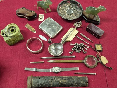 Lot 208 - A  hallmarked silver cigarette case, A silver...