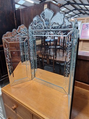 Lot 1051 - A venetian style triptych mirror.
