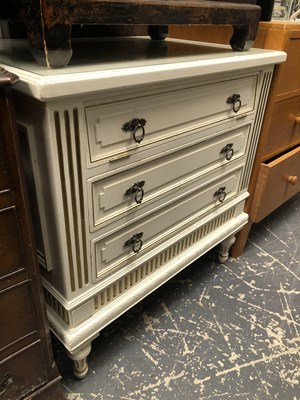 Lot 1053a - A small white painted three drawer chest. W 76...