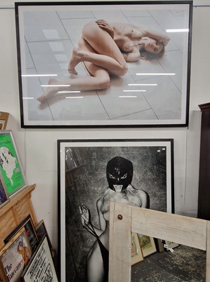 Lot 1078 - Three large risque photo prints signed...