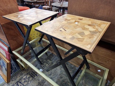 Lot 1098 - A pair of inlaid folding tables. H 51 W41 D 41cms