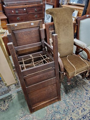 Lot 1102 - A pair of 18th century oak panel back chairs,...