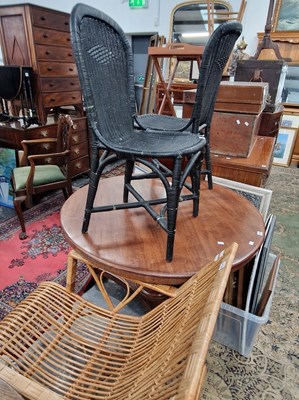 Lot 1133 - A rattan rocking chair and two rattan side...