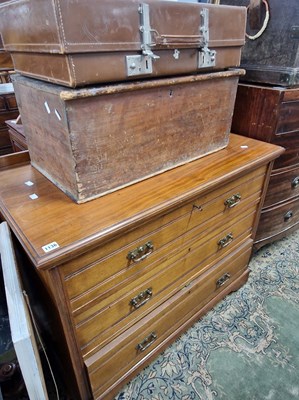 Lot 1136 - An Edwardian walnut three drawer chest, a pine...