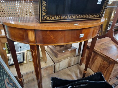 Lot 1165 - An inlaid mahogany demi lune side table. H 71...