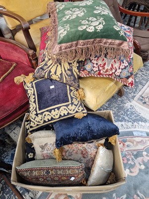 Lot 1225 - A good selection of throw cushions upholstered...