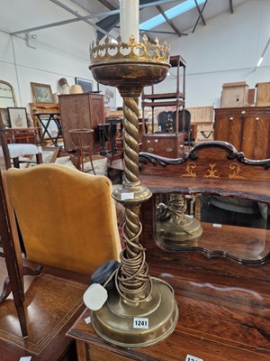 Lot 1241 - A gothic brass large table lamp and a copper...