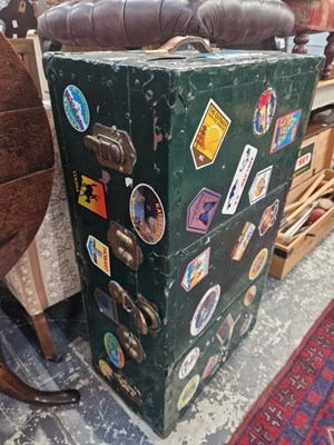 Lot 1243 - A vintage metal bound wood cabin trunk. w 93 d...