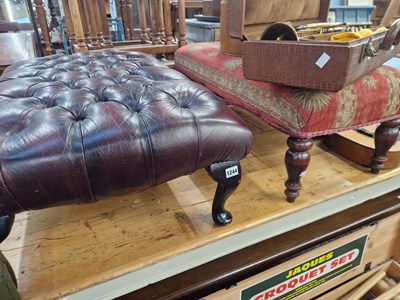 Lot 1244 - Two large footstools, one with button leather...