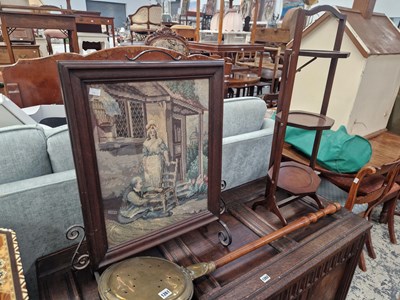 Lot 1261 - A Victorian brass bed warming pan, a three...