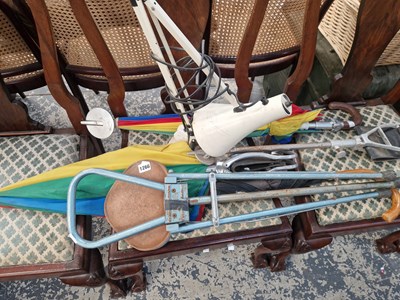 Lot 1266 - An anglepoise lamp and various shooting sticks.
