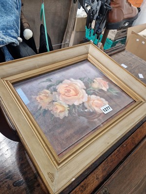 Lot 1277 - An oil on board still life of flower...