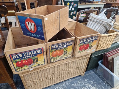 Lot 1288 - Various apple crates, wicker baskets and a tin...