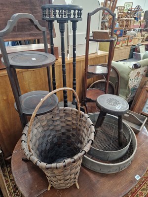 Lot 1333 - A Victorian ebonised plantstand, two cake...