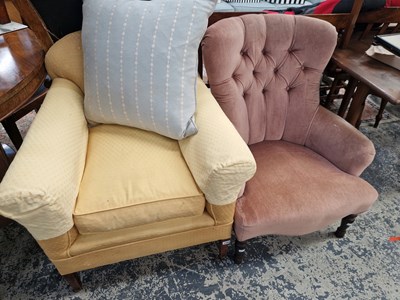 Lot 1340 - An Edwardian armchair and a button back...