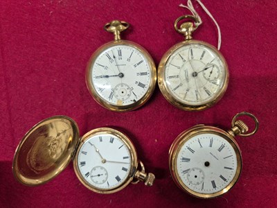 Lot 234 - Four Waltham watch company gold plated pocket...