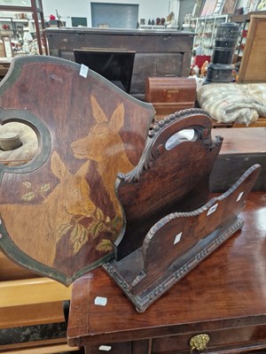 Lot 1364 - A carved oak magazine stand and penwork...