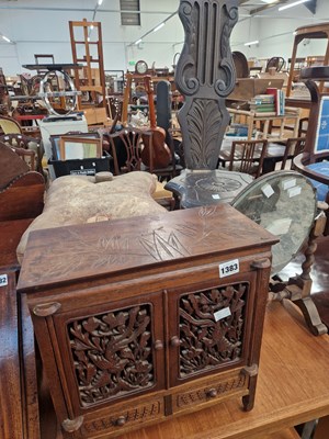 Lot 1383 - A small carved oriental cabinet, H 37 W 36 D...