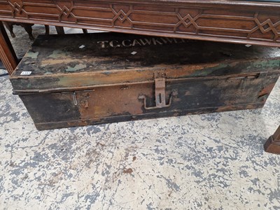 Lot 1393 - A large tin uniform trunk with various contents.