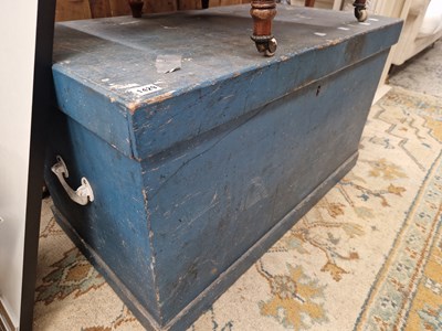 Lot 1429 - A large blue painted Victorian tool box.