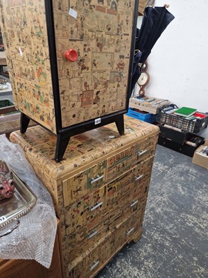 Lot 1414 - A retro four drawer chest decorated with Beano...