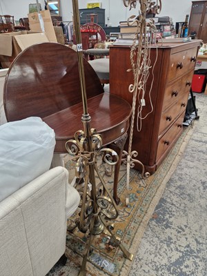 Lot 1425 - A Victorian brass standard lamp and painted...