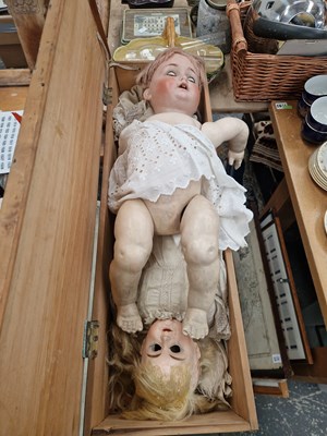 Lot 2173 - two large antique bisque head dolls.