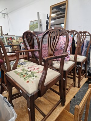 Lot 1444 - A set of six Georgian style mahogany dining...