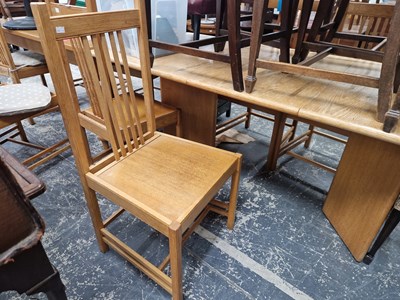 Lot 1445 - A set of eight oak designer panel seat high...