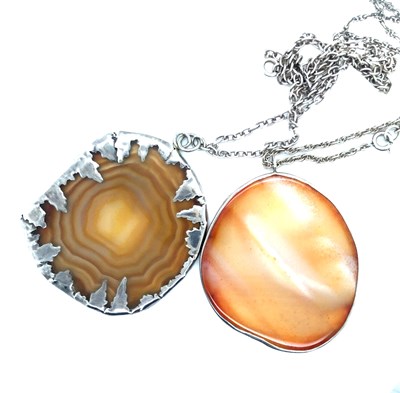 Lot 169 - Two vintage silver-mounted large agate slices...