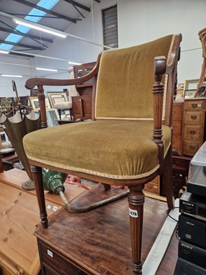 Lot 1476 - An Edwardian inlaid carver armchair.