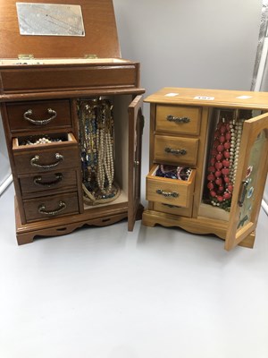 Lot 197 - Two wardrobe jewellery boxes containing...