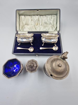Lot 242 - A hallmarked silver georgain mustard with blue...