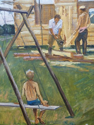 Lot 6 - Valeri Sichkov (b.1949) ARR.  Building a cabin....