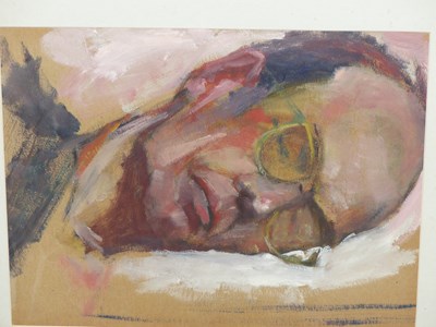 Lot 119 - 20th century school. A Recumbant bespectacled...