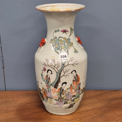Lot 206 - A Chinese baluster vase painted on one side...