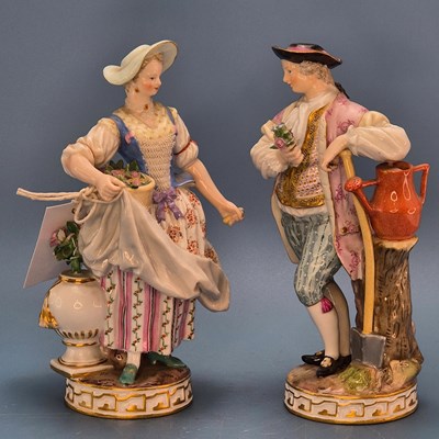 Lot 208 - A pair of Meissen lace trimmed figures of a...