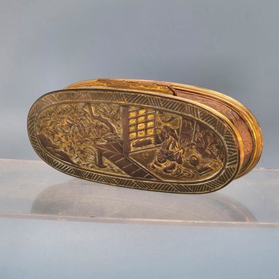 Lot 211 - A Japanese copper and gilt shakudo tobacco box...