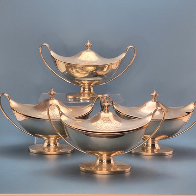 Lot 224 - A set of four silver two handled navette...