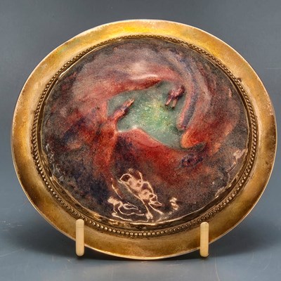 Lot 227 - An Arts and Crafts enamelled silver lid by the...